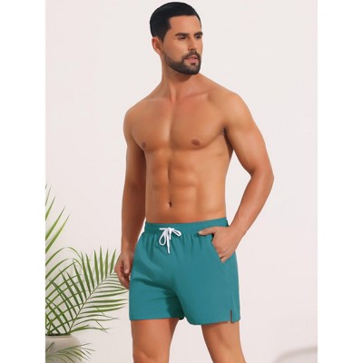 INSPIRE CHIC Men's Summer Elastic Waist Solid Board Shorts with Pockets 2 Packs 1 Lake Blue 1 Light Green 32 — фото 3