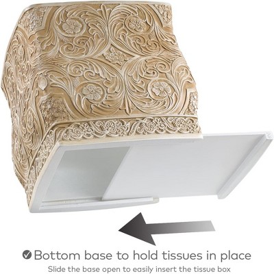 Beige Ornate Floral Square Tissue Box Cover