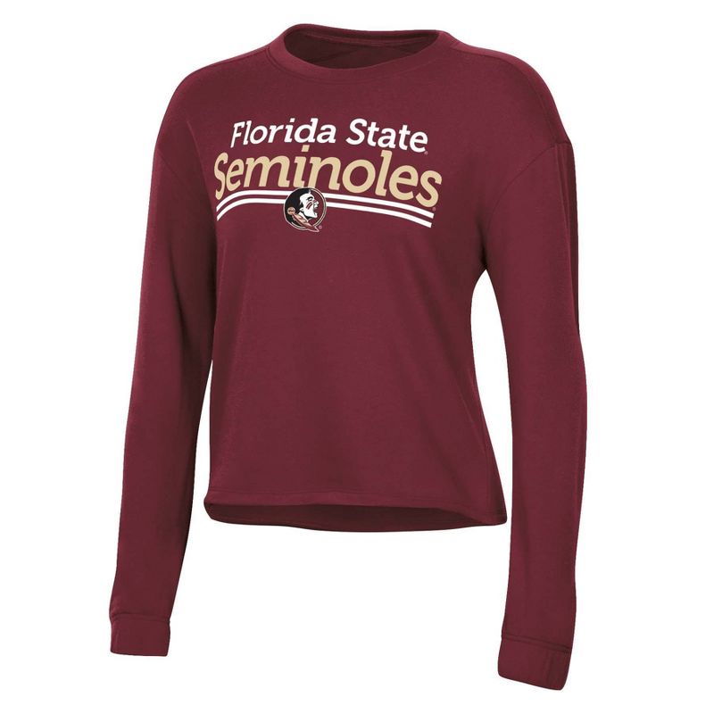 NCAA Florida State Seminoles Women's Crew Neck Fleece Double Stripe Sweatshirt, 1 of 4
