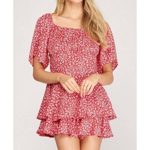 Women's Flutter Half Sleeve Layered Romper - SHE + SKY - 1 of 2