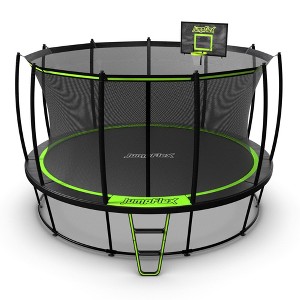JumpFlex HERO 14' Trampoline with PROJAM Hero Basketball Hoop and Net Attachment for Kids Outdoor Play with Enclosure Net and Ladder - 1 of 4