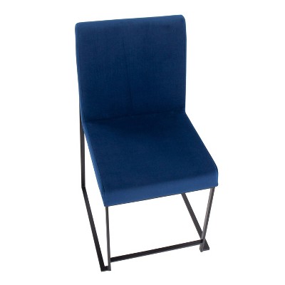 Fuji Contemporary High-Back Side Chair in Blue Velvet and Black Steel