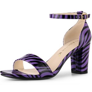 Allegra K Women's Snakeskin Open Toe Chunky Heels Buckle Ankle Strap Sandals - 1 of 4