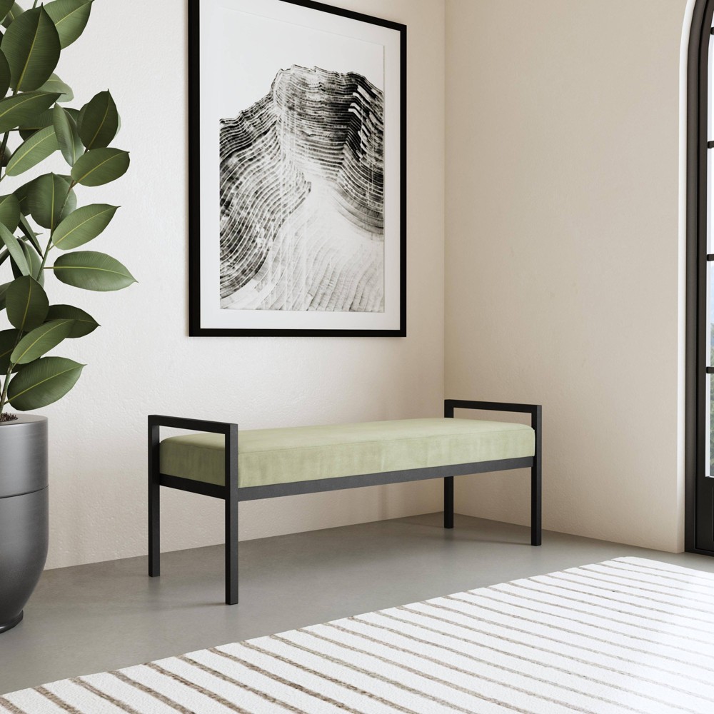 Photos - Pouffe / Bench Modern Metal Bench Light Sage Green- HomePop: Velvet Upholstered, Entryway & End of Bed Seating
