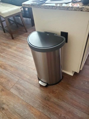 EKO Aria Semi-Round Brushed Stainless Steel Step Trash Can, 11.9 Gallon,  Kitchen Trash Can 45L
