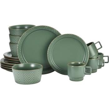 Bruntmor Complete Dish Set for Dining & Serving - 16 Pieces - Green