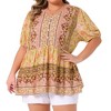 Agnes Orinda Women's Plus Size Boho Floral Print V Neck Short Sleeve Summer Peplum Blouses - 2 of 4