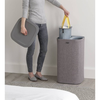 Gray 60L Dual Compartment Laundry Basket with Lid