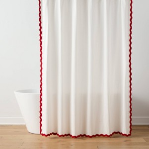 72"x72" Scalloped Christmas Shower Curtain Cream/Red - Threshold™ - 1 of 4