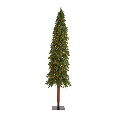 8ft Nearly Natural Pre-Lit Slim Grand Alpine Artificial Christmas Tree Clear Lights