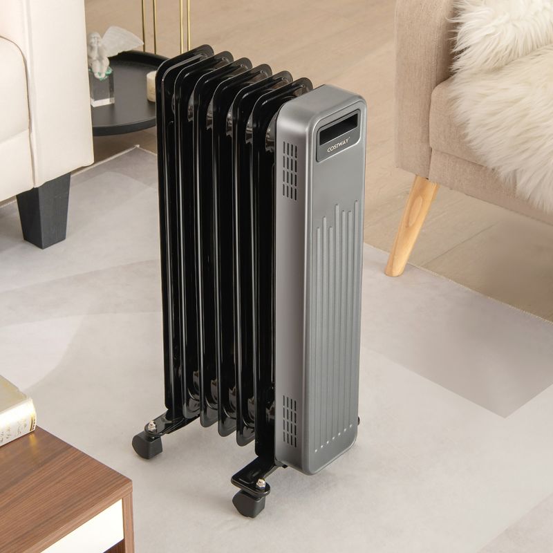 Costway 1500W Oil-Filled Radiator Heater Portable Electric Space Heater 3 Heat Settings, 4 of 11