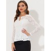 INSPIRE CHIC Women's Floral Lace Front Peplum Hem Keyhole Sheer Long Sleeve Blouse - 2 of 4