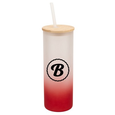 Elanze Designs B Monogram Letter Initial Rope Circle Wrap-Around Design 25 Ounce Frosted Gradient Glass On-The-Go Coffee Travel Skinny Tumbler Mug