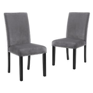 New Classic Furniture, Furniture 37.75" Velvet & Wood Dining Chair in Gray (Set of 2) - 1 of 4