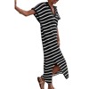 Imily Bela Women's striped dress, striped dress, short-sleeve V-neck knit dress, sexy slit, loose long collared sweater dress - 2 of 4