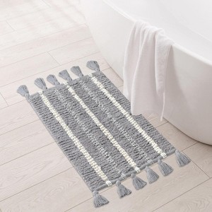 Folkulture Bathrugs Cotton Viscose 17 x 24 Inch Boho Stripe - Gray - 1 of 4