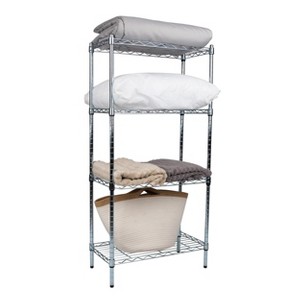 Mind Reader Adjustable Storage Rack, 4-Tier Industrial Shelving Unit for Basement, Garage, Restaurant, Warehouse, Retail, and Office Supplies, Supports 200 lbs. Per Shelf, Steel, Silver - 1 of 4