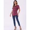 INSPIRE CHIC Women's Cowl Neck Short Sleeve Button Decor Ruched Front Casual  Basic T-shirt - 4 of 4