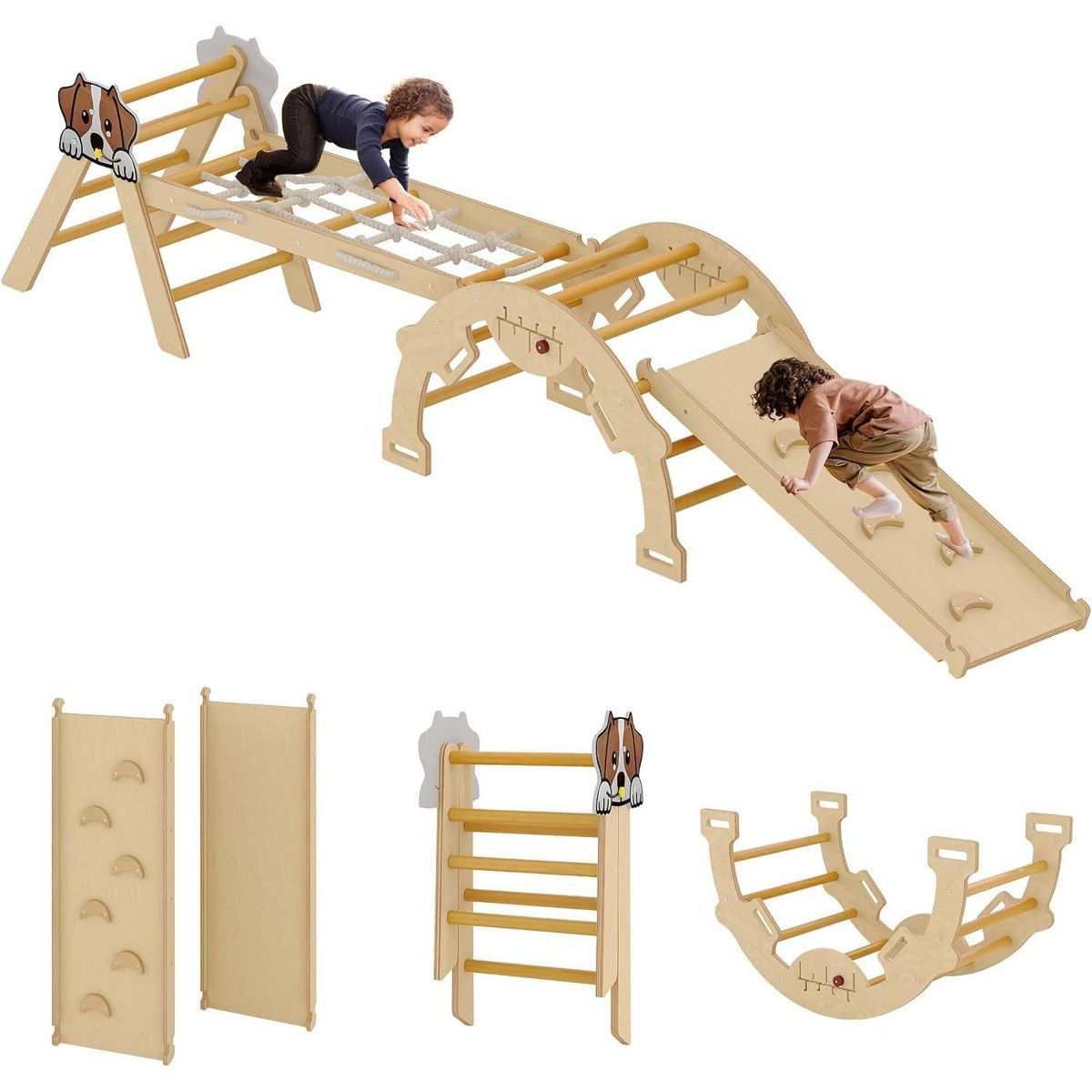 Wooden Climbing Triangle Set for Toddlers. 8-in-1 Foldable Play Gym with Slide. Arch & Rope Ladder. Indoor Jungle Gym for Kids 1+ Years - thumbnail 8