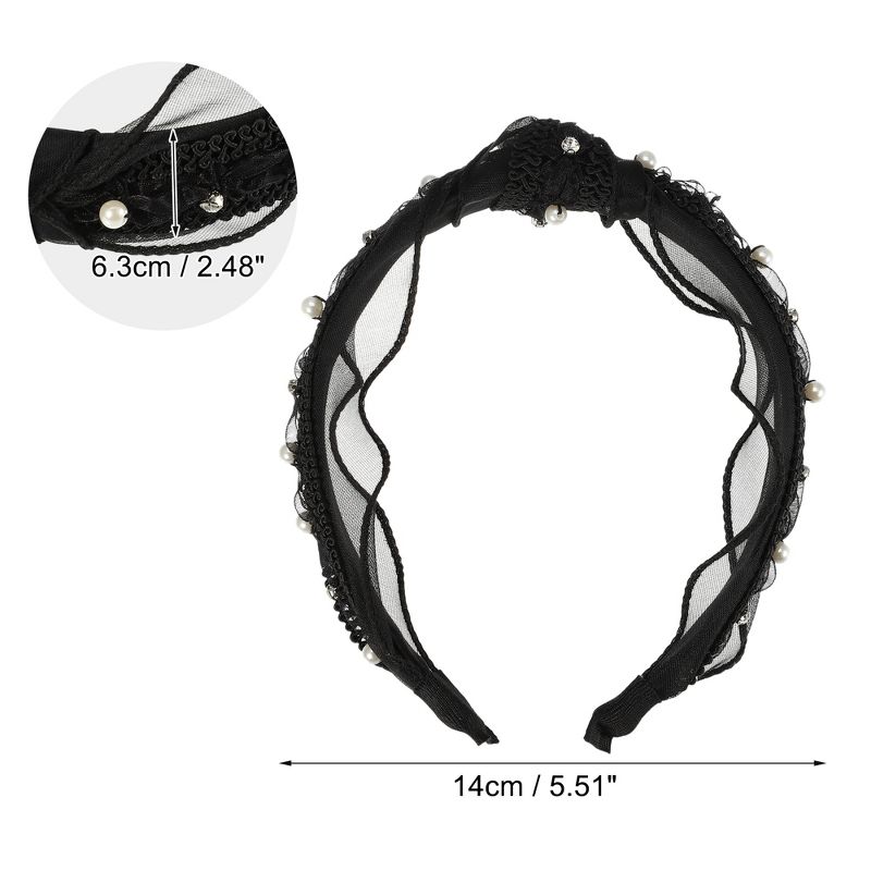 Unique Bargains Women's Rhinestone Faux Pearl Beaded Knotted Headbands Black 1 Pc, 4 of 8