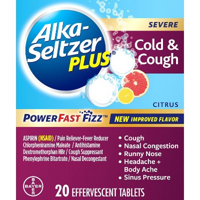 Alka-Seltzer Plus NSAID Severe Cold & Cough PowerFast Fizz Tablets - Citrus - 20ct