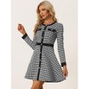 INSPIRE CHIC Women's Houndstooth Plaid Contrast Color Crew Neck Button Front Elegant A-Line Dress - 3 of 4