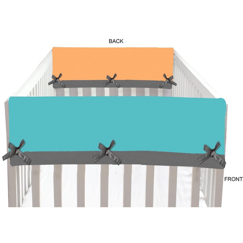Bacati - Solid Aqua/Orange/Gray Solid Crib Rail Guard Cover set of 2 Small Side, 2 of 7
