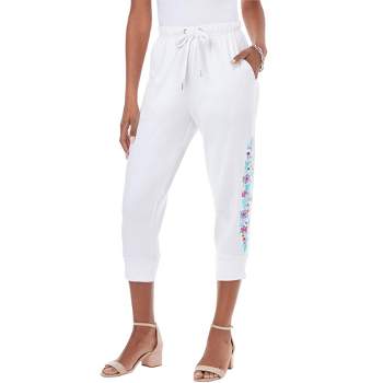 Roaman's Women's Plus Size Embroidered Jogger