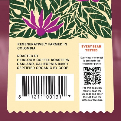 Heirloom Coffee Roasters Colombia Planadas Blend Light Medium Roast Whole Bean Coffee - 12oz