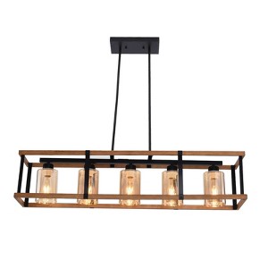YIYIBYUS 5-Light Brown Rectangle Island Pendant Light with Glass Shade - 1 of 4