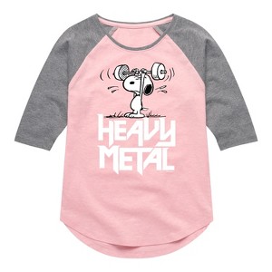 Girls' - Peanuts - Heavy Metal Snoopy Shirt Tail Raglan Graphic T-shirt - 1 of 4