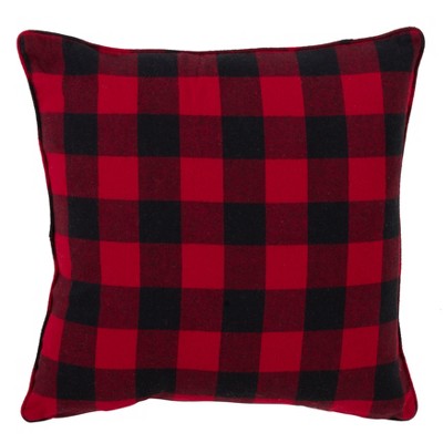 Red and Black Buffalo Plaid Snowflake Cotton Throw Pillow