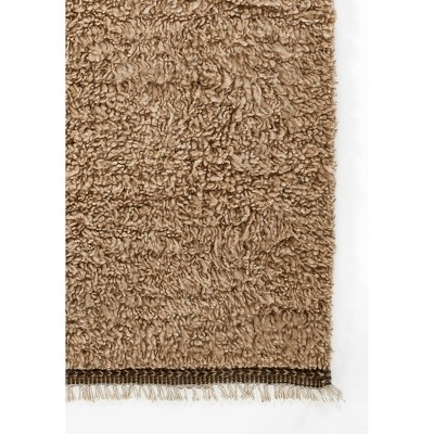 Natural Geometric Handwoven Wool Shag Rug, 2 ft x 3 ft