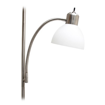 Elegant Brushed Nickel Floor Lamp with Adjustable Reading Light, White Shade