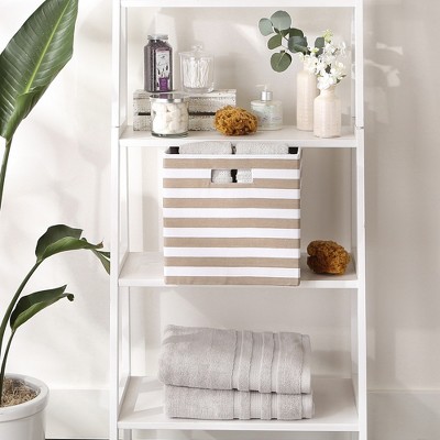 Stone and White Striped Polyester Storage Cube 13x13x13