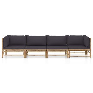 vidaXL Bamboo Patio Lounge Set, 4-Pieces, Modular Design, Dark Gray Cushions, Easy-to-Clean, Removable & Washable Cushion Covers, Required Assembly - 1 of 4