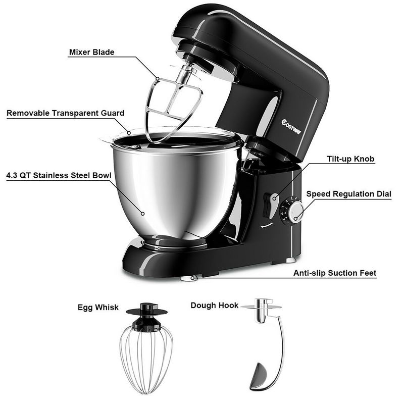 Costway Electric Food Stand Mixer 6 Speed 4.3Qt 550W Tilt-Head Stainless Steel Bowl New, 4 of 10