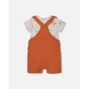 Deux par Deux Boy Printed Organic Cotton Onesie and Muslin Shortall Set Terracotta and Small Boats - 2 of 3