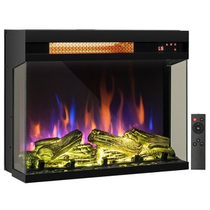 Tangkula 3 Inches 3-Sided Glass Electric Fireplace with Remote Control 1500W Fireplace Heater with Thermostat 9H Timer Adjustable Brightness & Speed - 1 of 4