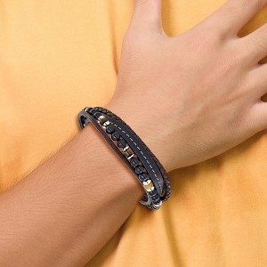 Chisel Stainless Steel Onyx and Tiger Eye Beaded Black and Brown Leather Multi Strand 8" Plus .5" Ext. Bracelet - 1 of 4