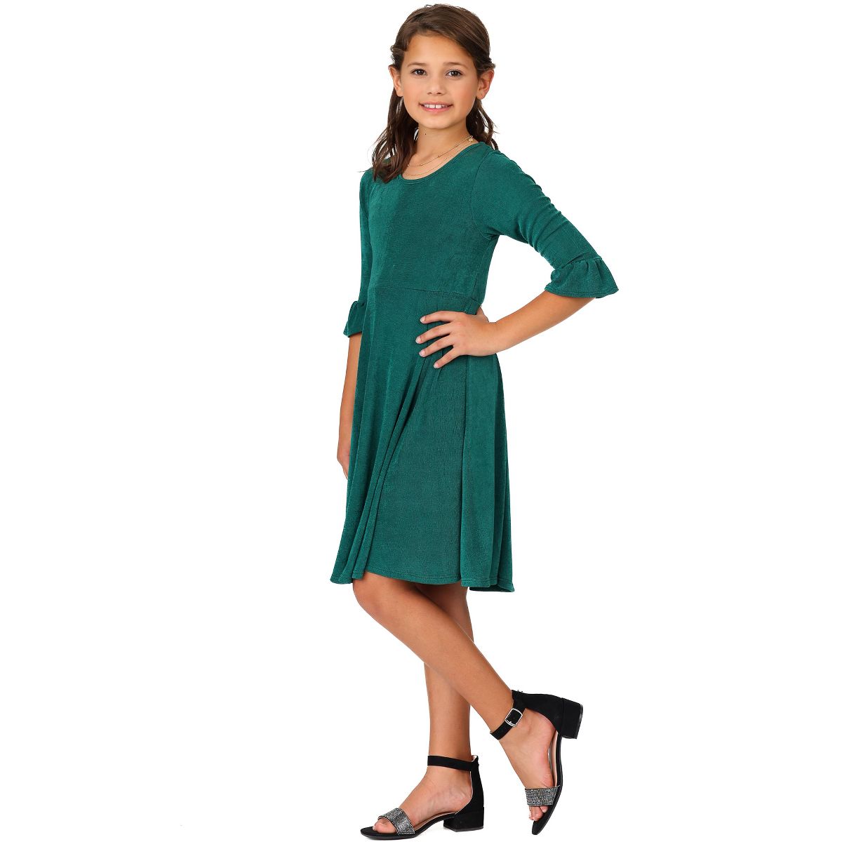Girls Elbow Length Sleeve Fit and Flare Party Dress - 24sevenKid™ - thumbnail 10