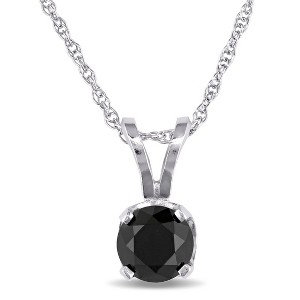 EVERLY JEWELRY | 10K White Gold 1/2 CT TW Black Diamond Solitaire Pendant with chain, 17-inch - 1 of 4