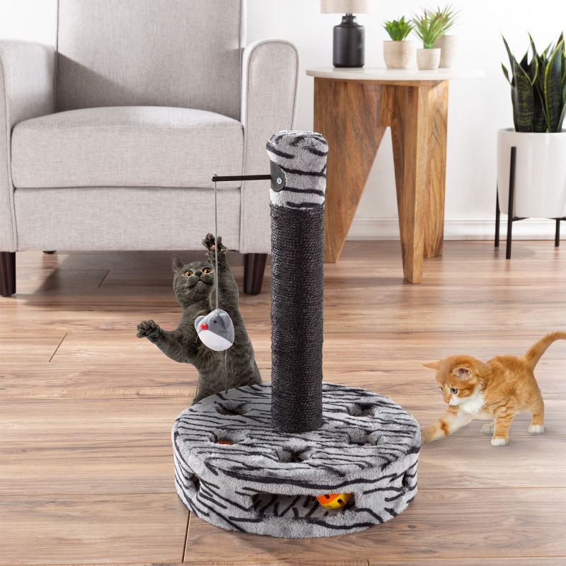 Cat Scratching Post - Interactive Play Area with Sisal Rope Scratcher and Hanging Toy for Indoor Cats - Scratch Tree for Pets by PETMAKER (Black/Gray), 3 of 9