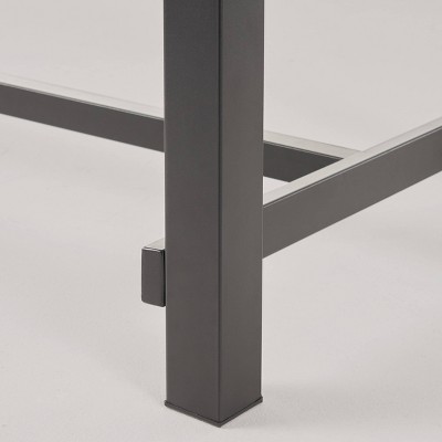 Sleek Acacia Wood & Metal Frame Outdoor Dining Table, Light Gray/Black