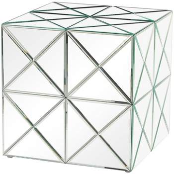 Glam Glass Geometric Cube Accent Table Silver - Olivia & May