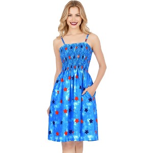 HAPPY BAY Women's Summer 4th of July American USA Flag Smocked Mini Swing  Beach Dress Tube Top Patriotic Dresses for Women One Size Blue, Flags