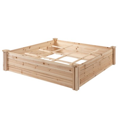 Outsunny 4ft x 4ft Raised Garden Bed, Wooden Planter Box with Segmented Growing Grid for Plants & Herbs, Natural Wood
