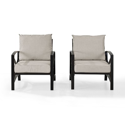 Kaplan Outdoor Steel Chairs with Oatmeal Cushions, 2-Piece Set