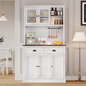 Home Kitchen Pantry Storage Cabinet, 71" Tall Wood Pantry with Microwave Stand - 1 of 4