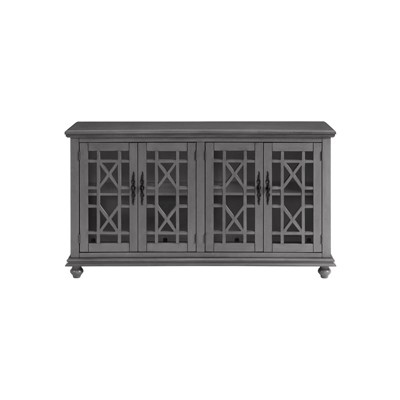 Parisian Gray 63" Transitional TV Stand with Elegant Trellis Glass